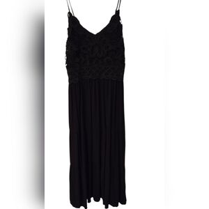 Dokuritu Beach Crochet Lace Maxi Dress Solid black Size Small